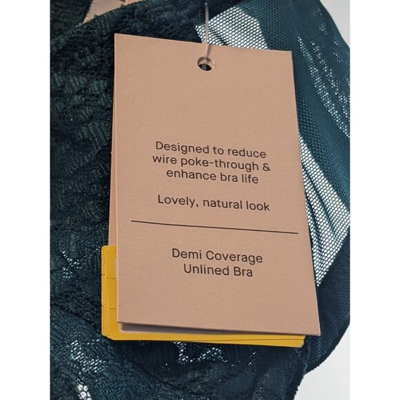 Lace Overlay Unlined Bra Auden 32A Green Underwire Demi Coverage Semi Opaque - Picture 4 of 8